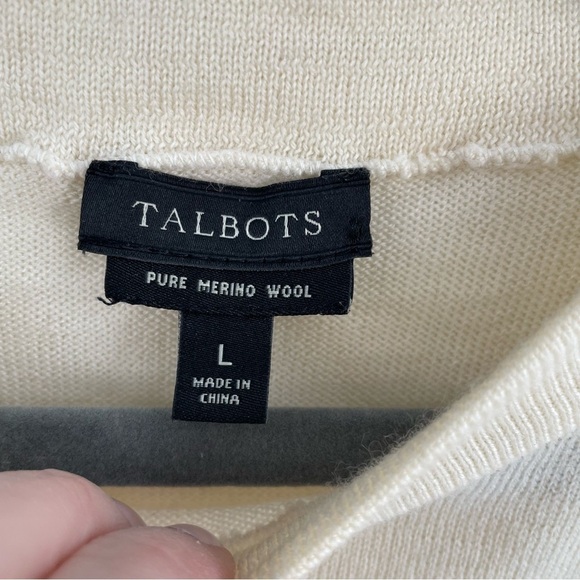 Talbots 100% Merino Wool Pullover Crew Neck Cream Burgundy Sweater Casual - Picture 4 of 11